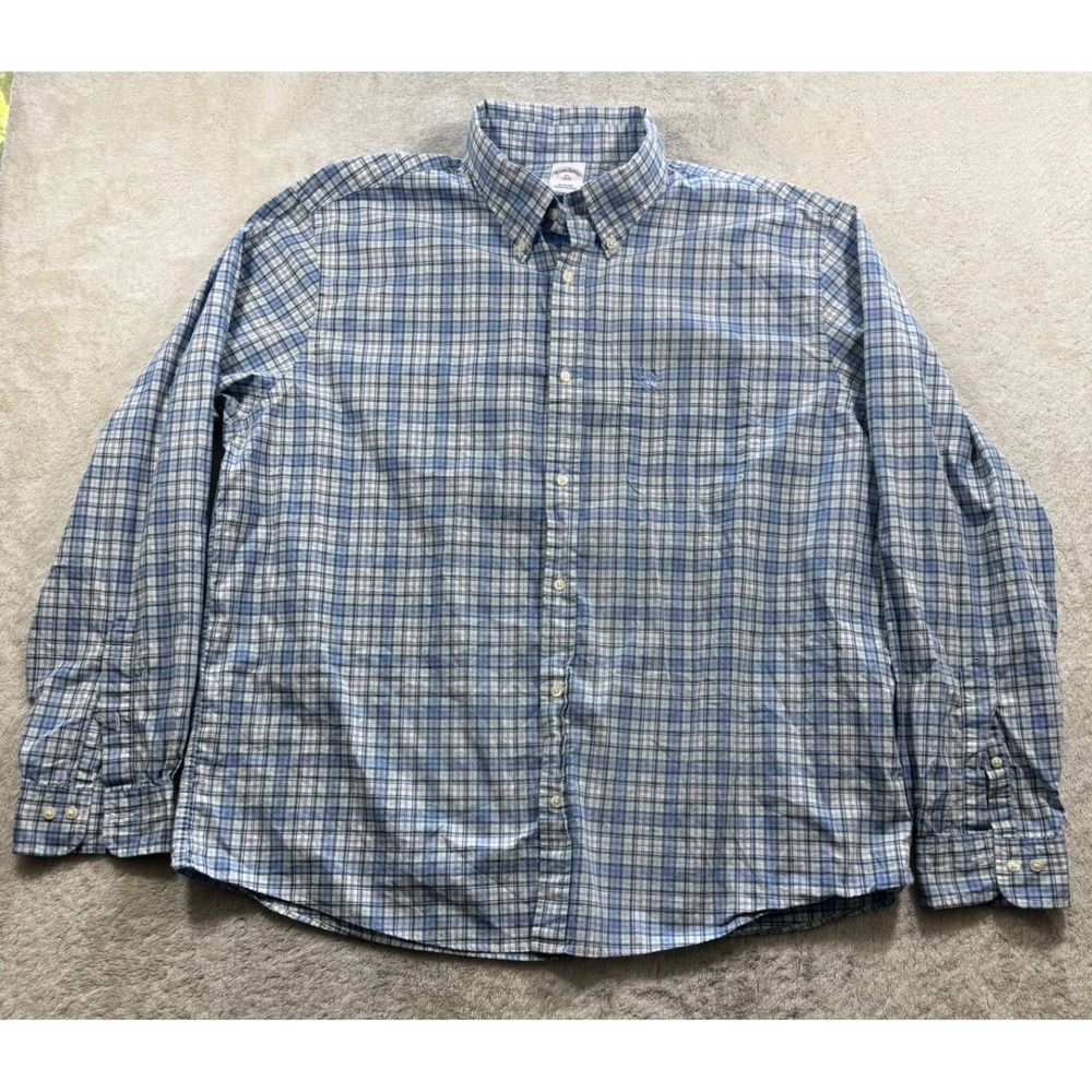 Brooks Brothers Mens 1818 Button Down Plaid Blue Green Cotton Shirt XL